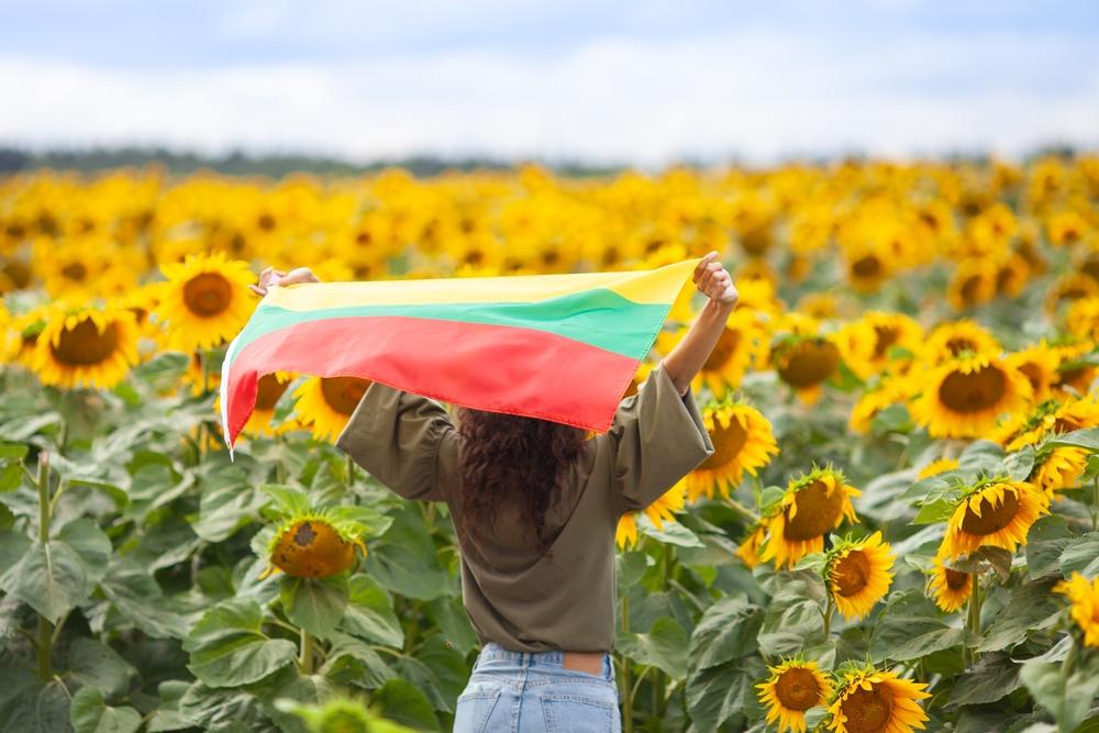 девушка с флагом Литвы